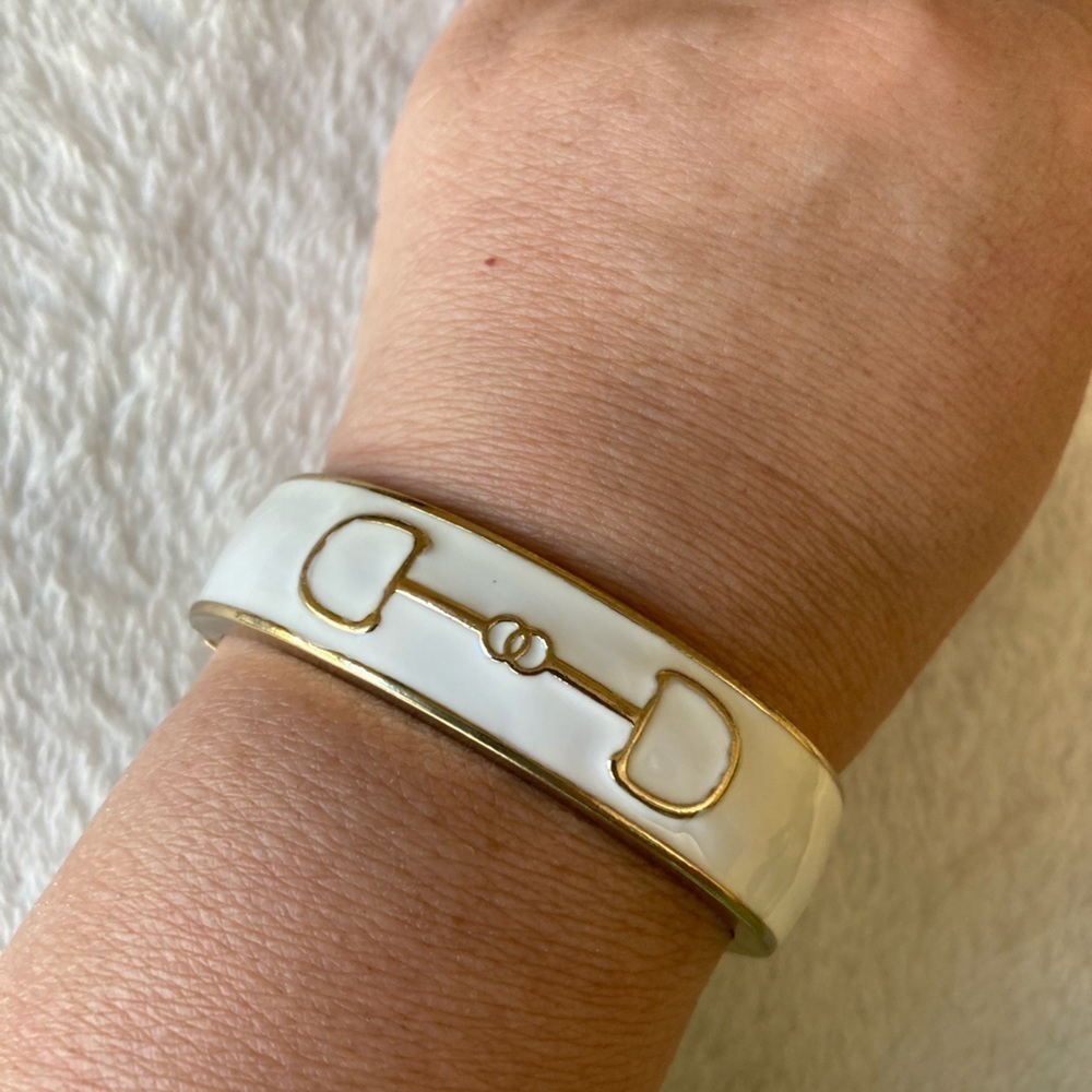 Fornash Cream Enameled Gold‎ Tone Hinged Bracelet